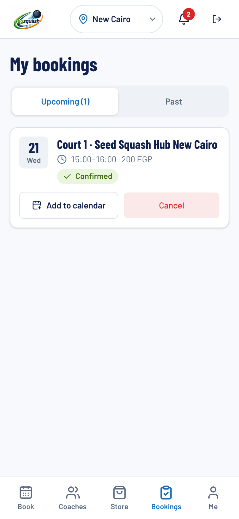 My Bookings list with upcoming and past bookings